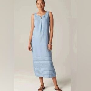 Pure J.Jill Blue Sleeveless Kantha Quilt Stitched Linen Long Dress Large Tall